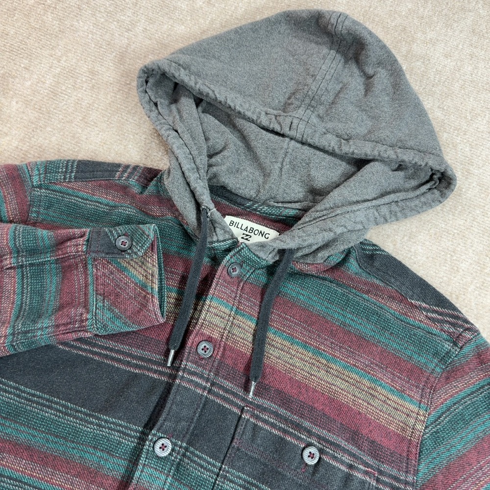 Billabong Baja Flannel Hoodie Men's Sz M Blanket Striped Button Up